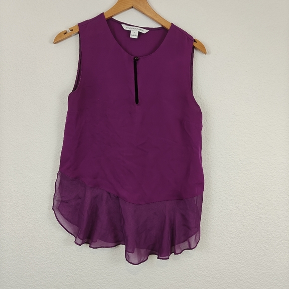 $198 DIANE VON FURSTENBERG Purple Alexandrie Sleeveless Silk Ruffle Top P, Small - Picture 2 of 16